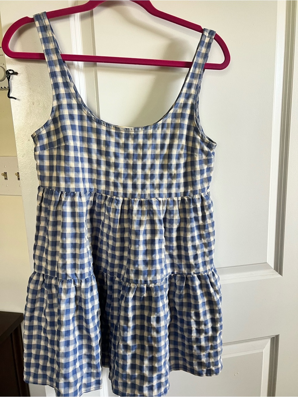 Women’s Blue and White Gingham Tiered romper